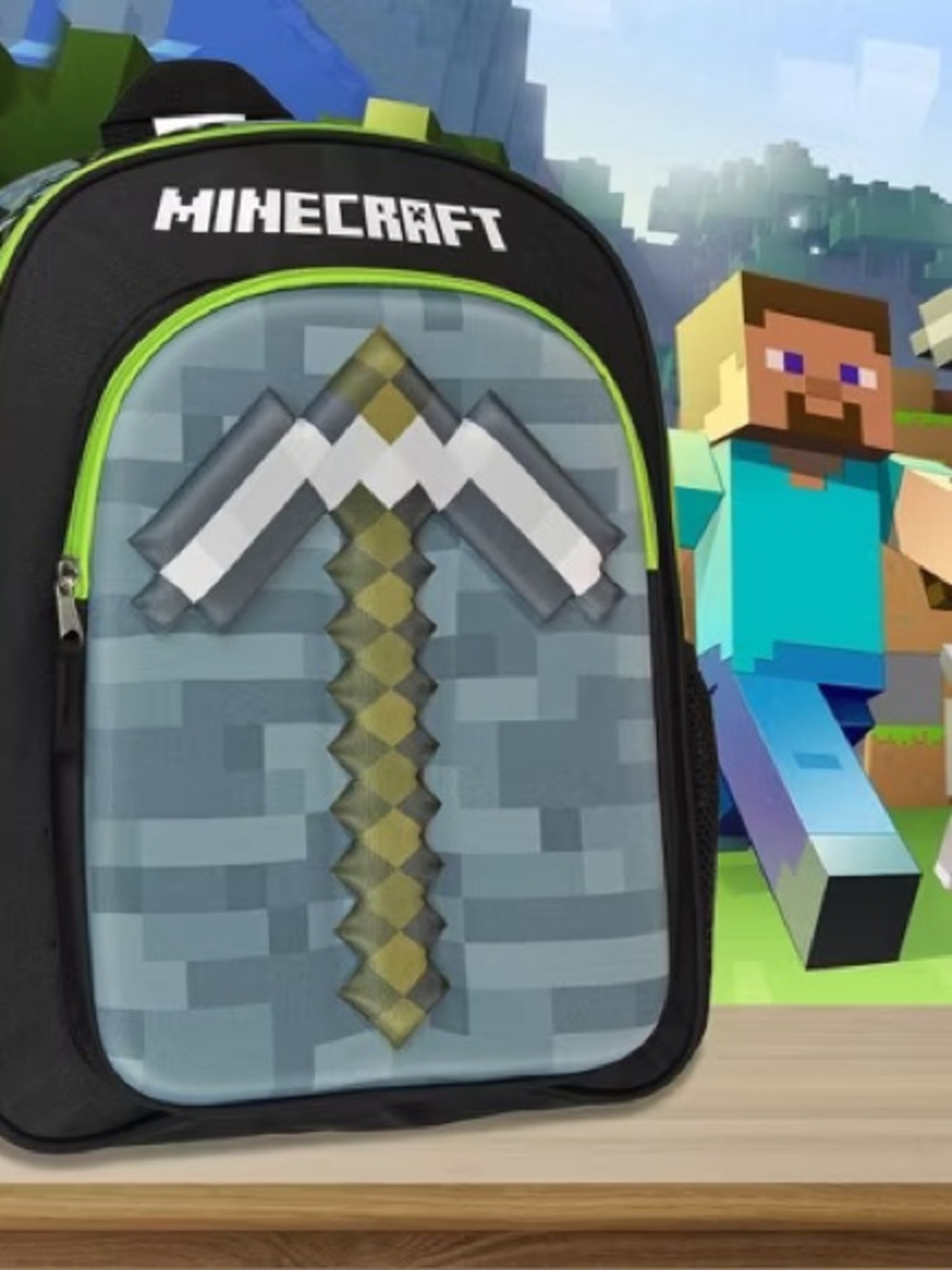 Minecraft Kids Backpack in Black and Gray with Green Trim
